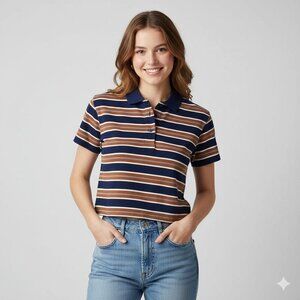 RVCA women's Polar Polo Navy Striped Top NWT